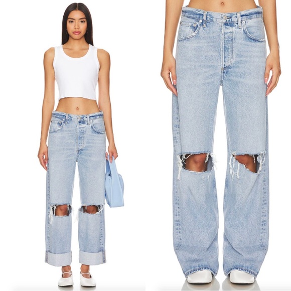 Citizens of Humanity NWT Ayla Baggy Cuffed Crop Jeans Pagoda Light Wash 26 - Picture 1 of 14